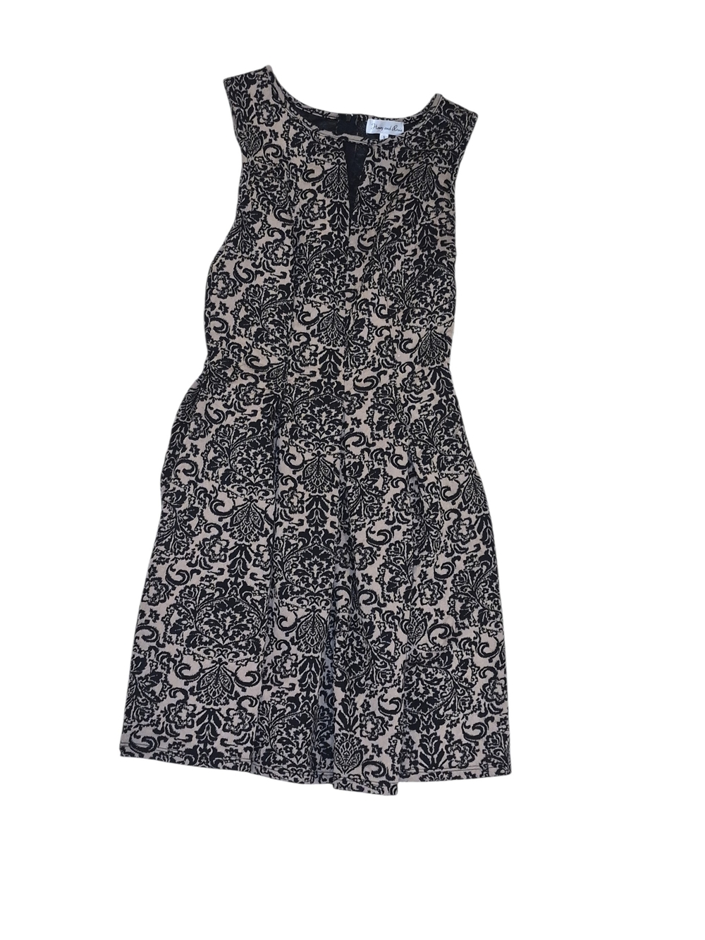 Sleeveless Black and Cream Damask Midi Dress